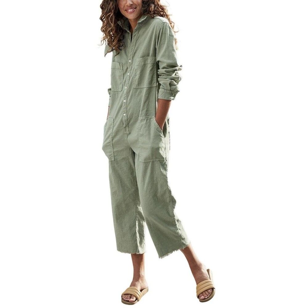 Frank & Eileen Northern Ireland Jumpsuit Sage Sz L Linen Blend Utility